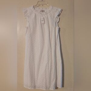 NWT Loft Dress Size M Boho Cotton Eyelet A-Line White Beachy Summer Romantic